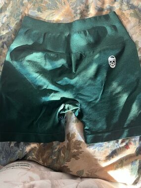 GymReapers Dark Green Athletic Shorts with Skull Logo